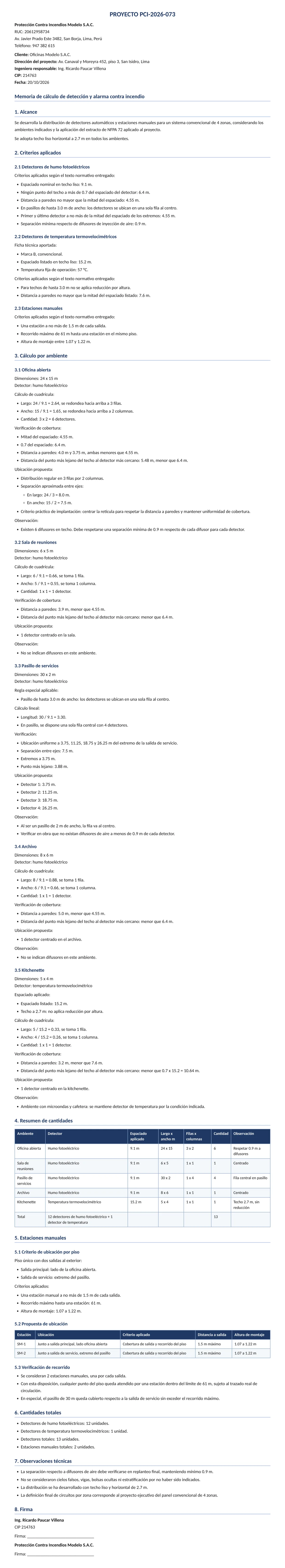 Documento entregado por la IA: Espaciado y cantidad de detectores