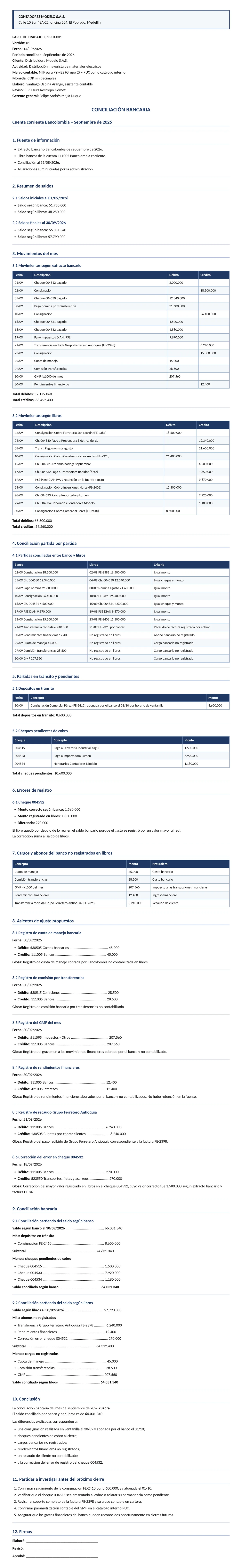 Documento entregado por la IA: Conciliaciones bancarias