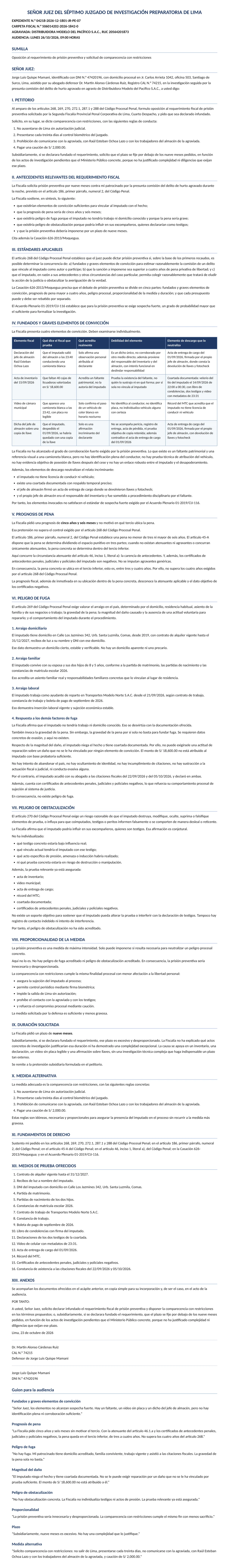 Documento entregado por la IA: Oposición a la prisión preventiva