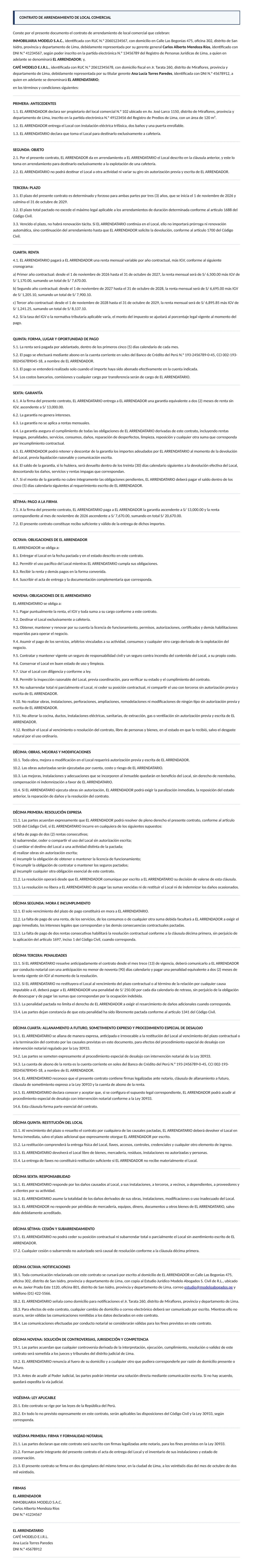 Documento entregado por la IA: Contrato de arrendamiento
