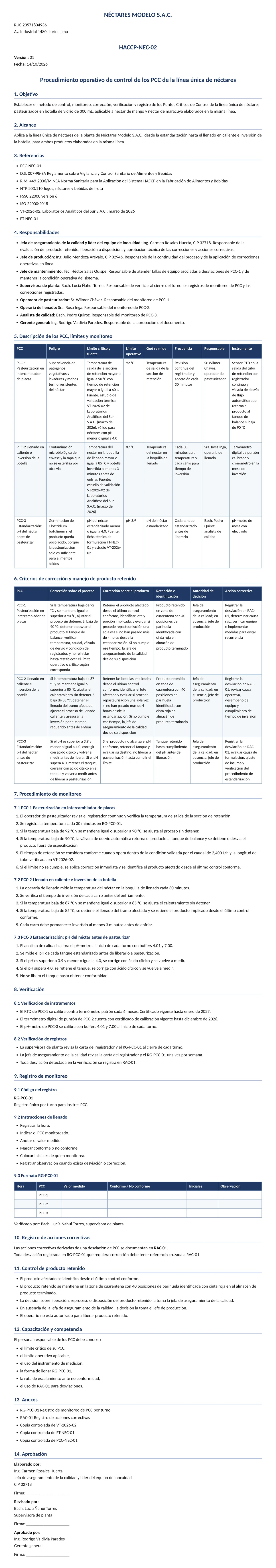 Documento entregado por la IA: Tabla de control de PCC