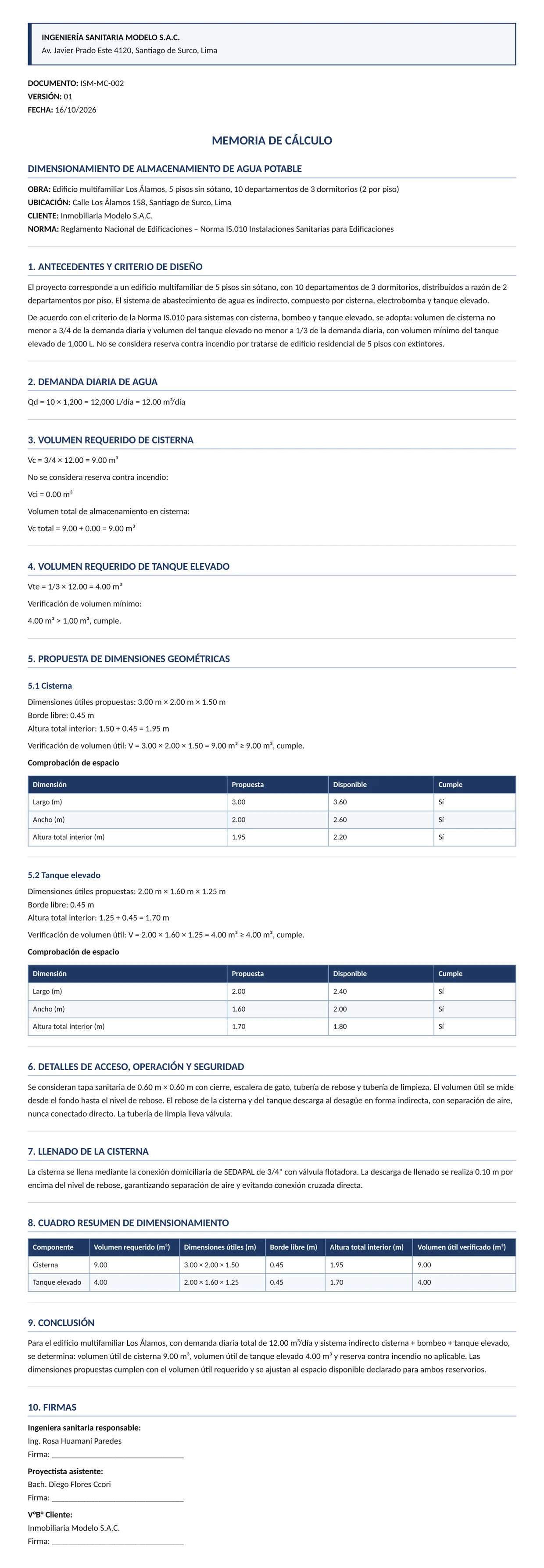 Documento entregado por la IA: Cisterna y tanque elevado