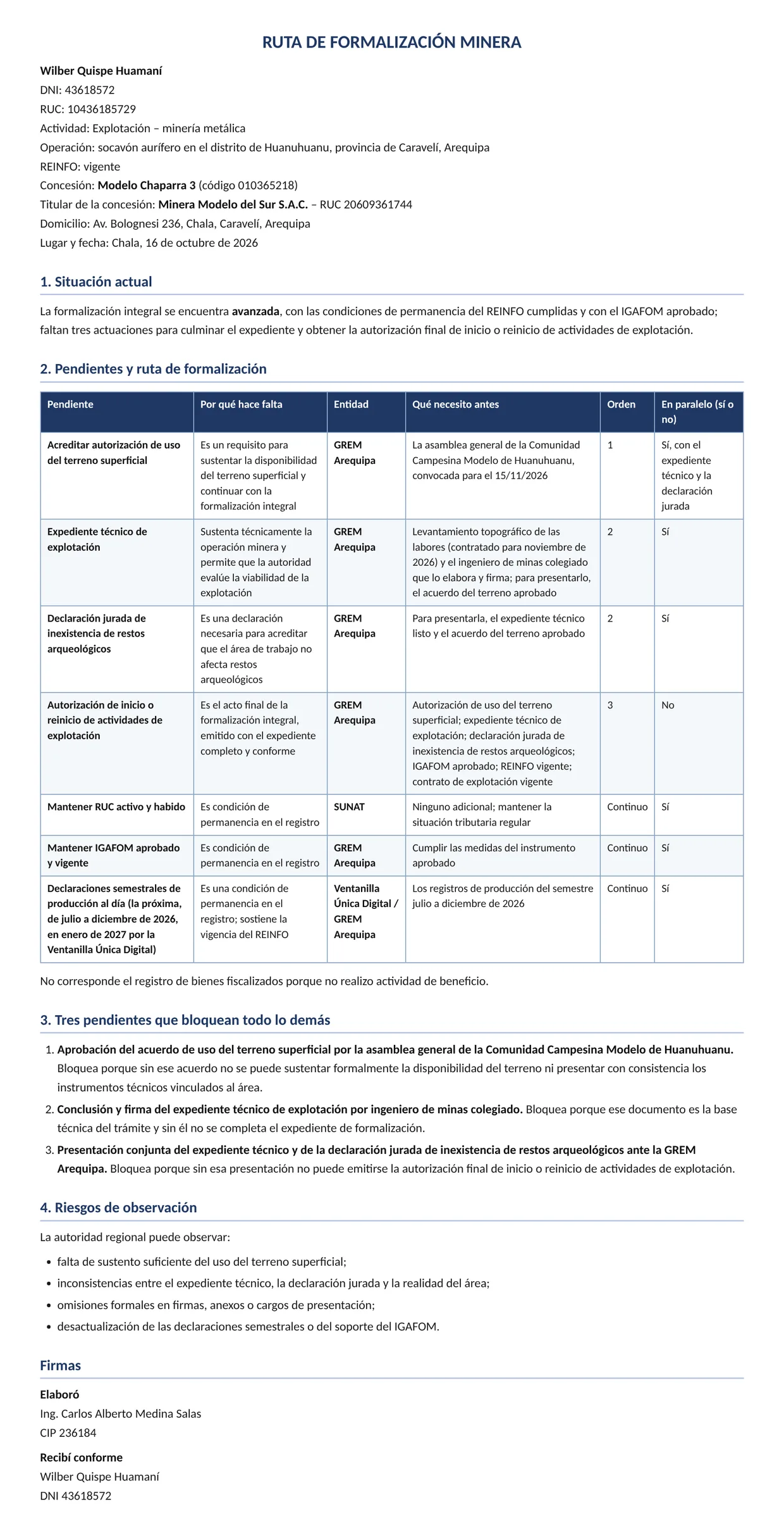 Documento entregado por la IA: Diagnóstico del REINFO y ruta