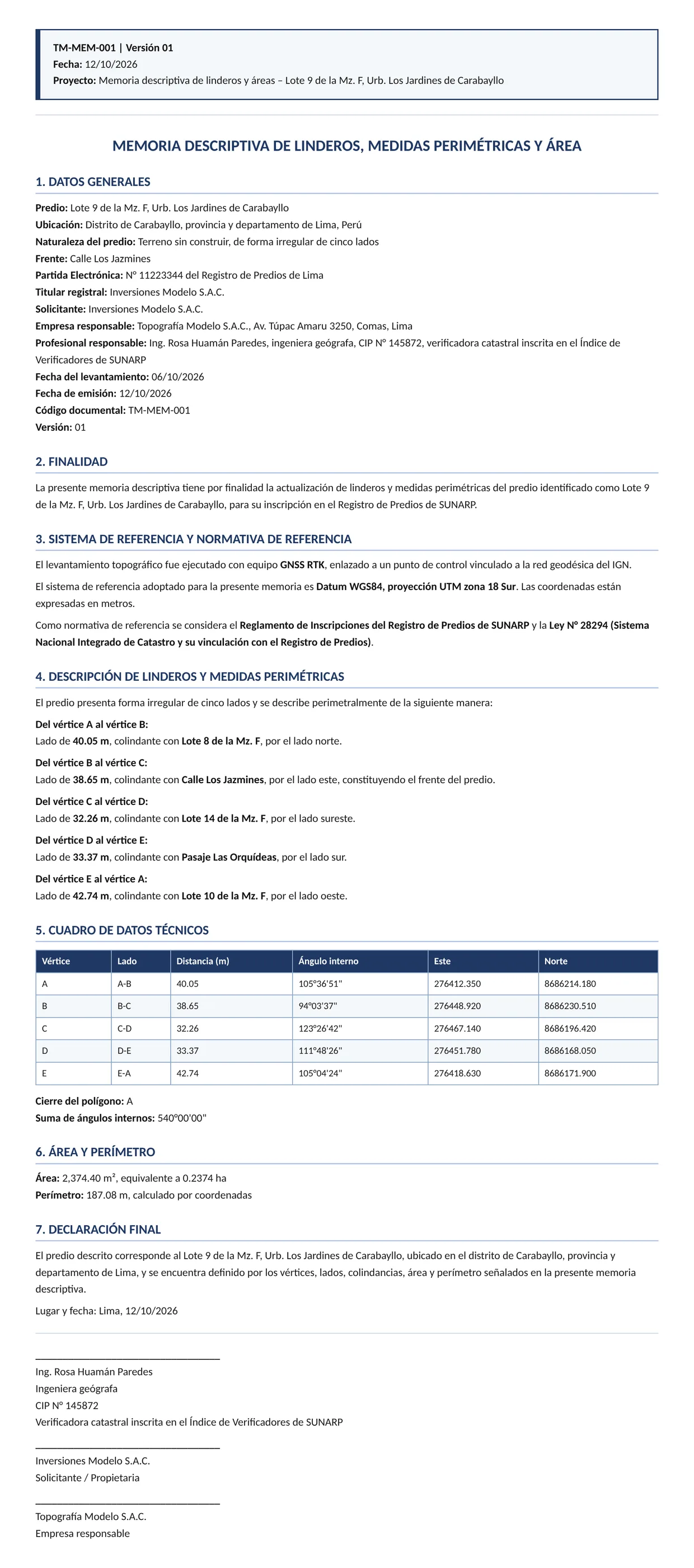 Documento entregado por la IA: Memoria descriptiva de linderos